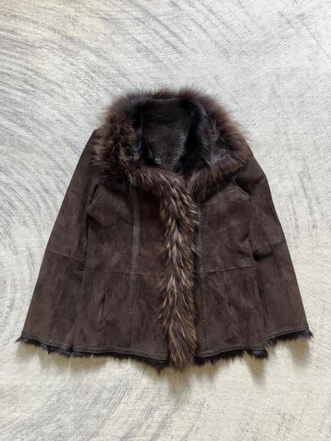 Other Designers Genuine Leather - Leilian Sheepskin Suede Leather Racoon Fur Coat