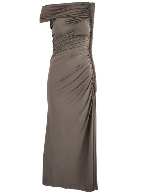 Alaïa Draped Off-the-shoulder Jersey Midi Dress