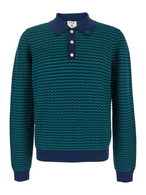 CASABLANCA Casablanca Men 'Mini Wave' Blue Polo Shirt With Logo Embroidery On The Collar And All-Over Striped M