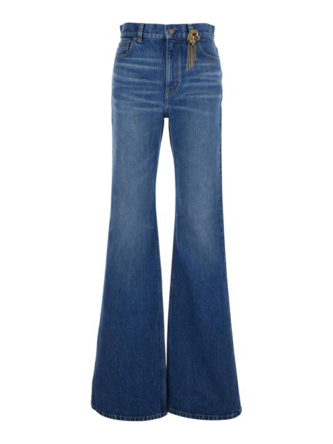 Chloé Chloé Women Blue Jeans With Wide Leg And Pendant Charm On The Front In Denim Woman