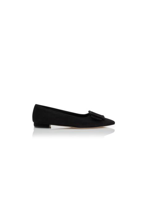 Manolo Blahnik Black Suede Buckle Detail Flat Pumps