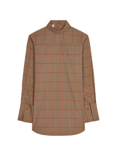 check pattern mock neck shirt