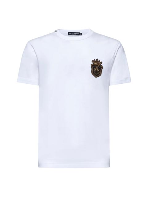 Dolce & Gabbana White cotton heraldic patch T-shirt