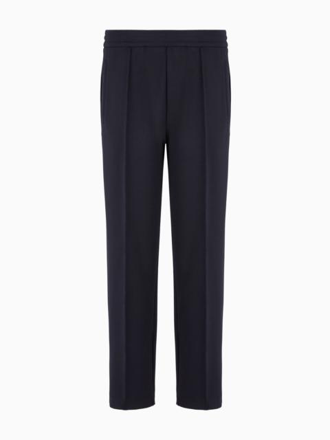 EMPORIO ARMANI Soft wool-blend cloth trousers with ribs and elastic waist