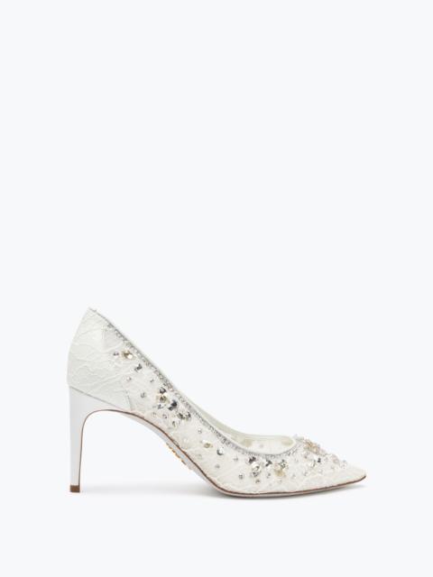 RENE CAOVILLA Cinderella Crystal White Pump 80