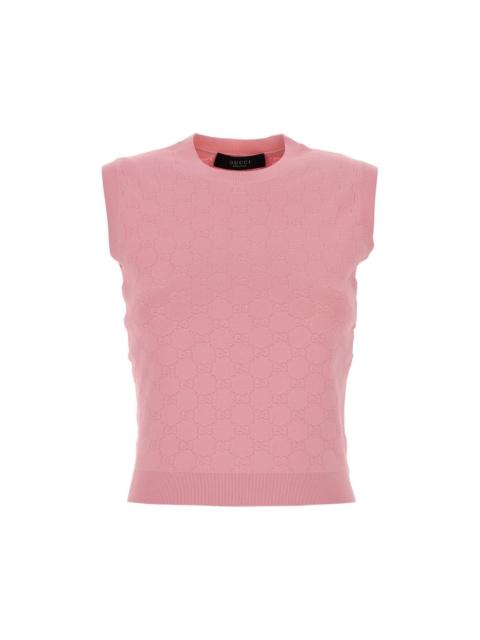 GUCCI GUCCI $1400 Pink GG Fine Fabric Jacquard Vest New & Authenti