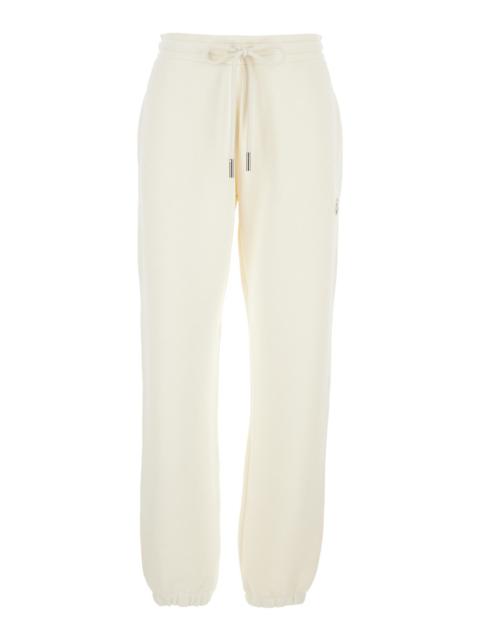 Moncler Moncler Women White Pants With Elastic Drawstring Waist And Logo Patch On The Side In Cotton Blend W