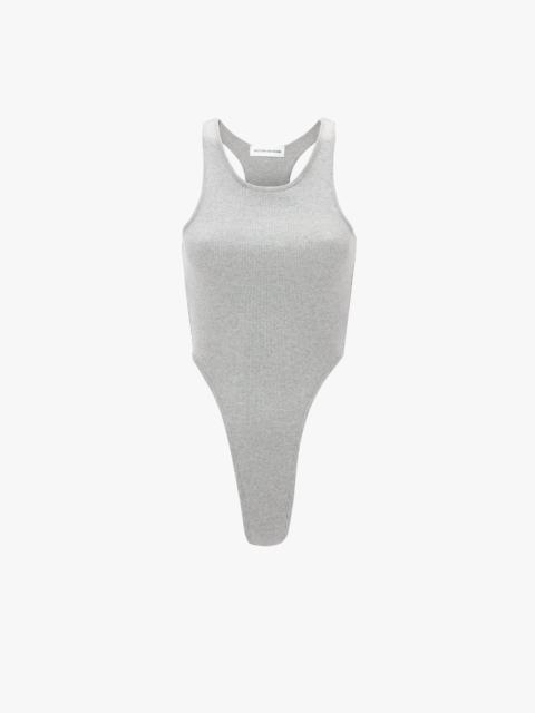 Victoria Beckham High Leg Bodysuit In Grey Marl