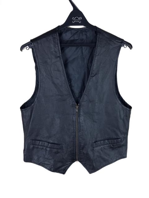 Other Designers Leather Jacket - Vintage Cowhide Leather Plain Black Biker Vest