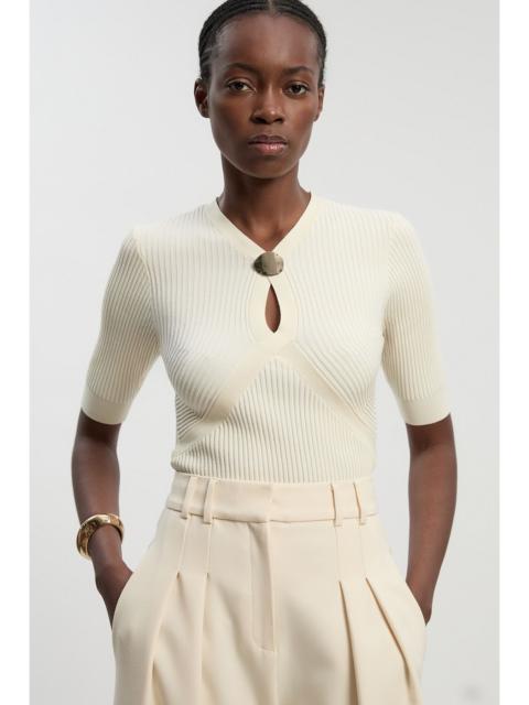 KAREN MILLEN Rib Knit Trim Detail Short Sleeve Top