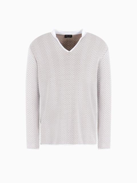 GIORGIO ARMANI CASHMERE, VISCOSE AND SILK JACQUARD JUMPER