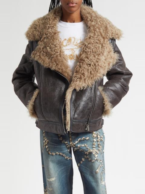 Acne Studios Acne Studios Luxy Genuine Shearling Lined Leather Aviator Jacket in Dark Grey at Nordstrom