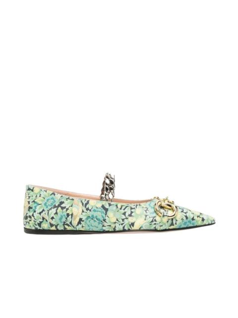 GUCCI Floral Horsebit Ballerina Shoes