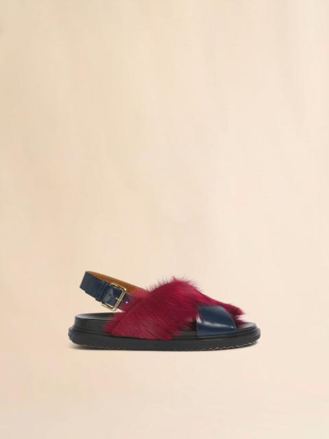 Marni BLUE AND BURGUNDY LEATHER AND LONG-HAIR FUSSBETT