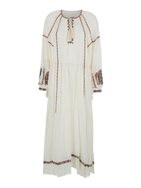 Isabel Marant Etoile Women 'Florenza' White Long Dress With Tie Neck And Embossed Design In Cotton W
