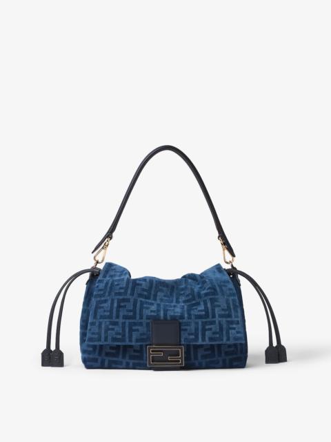 FENDI Mamma Baguette Medium Blue flocked FF denim bag