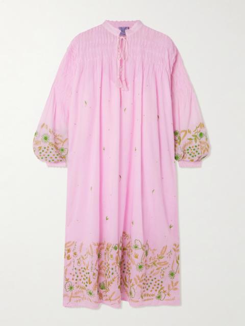 Thierry Colson Guise Tasseled Pintucked Embroidered Cotton-voile Midi Dress