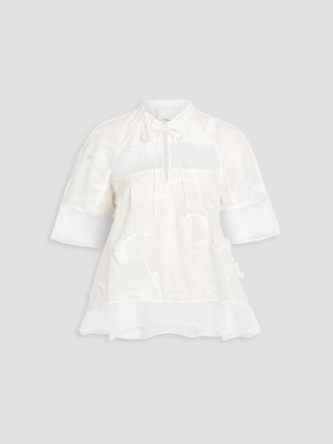 3.1 Phillip Lim Embroidered organza-paneled cotton-gauze top