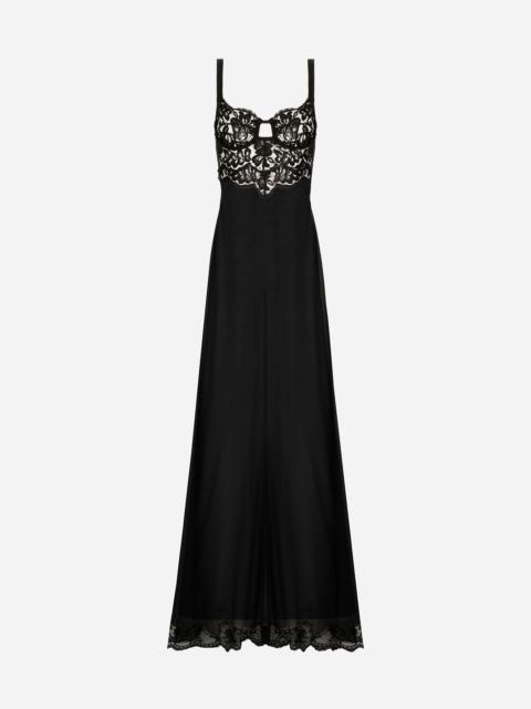 Dolce & Gabbana Long silk chiffon dress with lace body