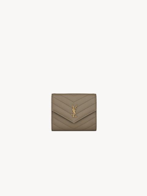 SAINT LAURENT CASSANDRE COMPACT TRI FOLD WALLET IN GRAIN DE POUDRE LEATHER