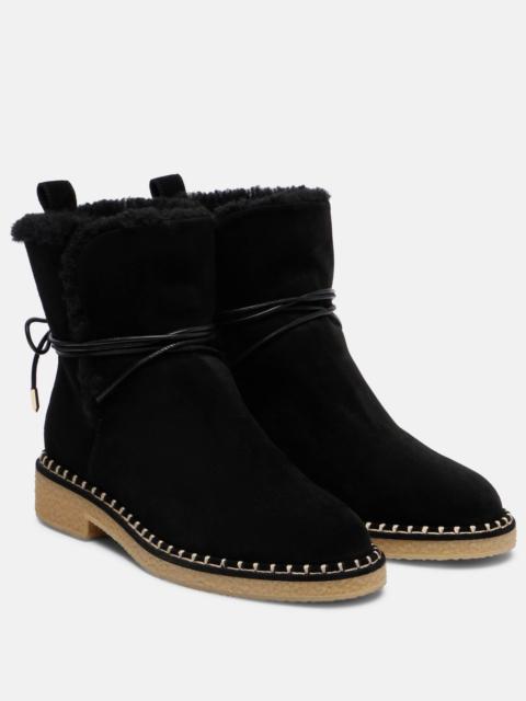AQUAZZURA Megeve shearling-trimmed suede ankle boots