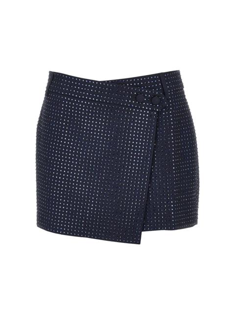 PINKO Pinko Gabardine Mini Skirt with Rhinestones Blue