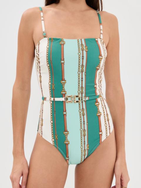 L'AGENCE Tory Belt Stripe Bandeau One Piece