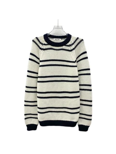 Miu Miu Miu Miu 2023 Color-Blocked Striped Cotton Crew Neck Long Sleeve Knit Sweater