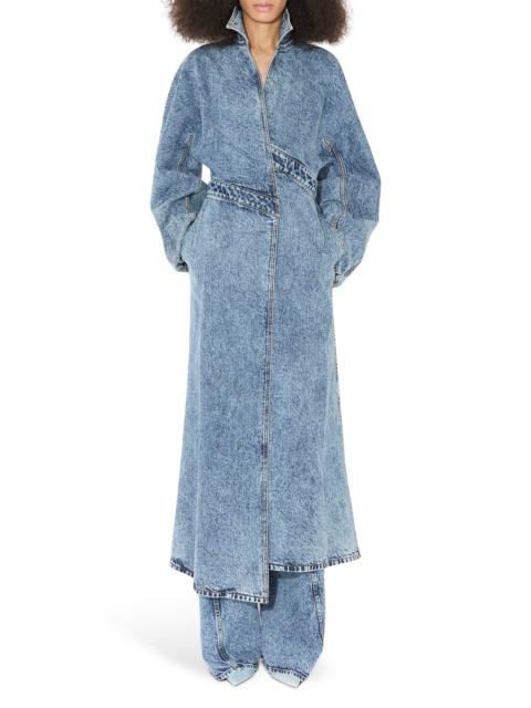 Alaïa Alaïa Spiral Asymmetric Denim Trench in Bleu Neige at Nordstrom