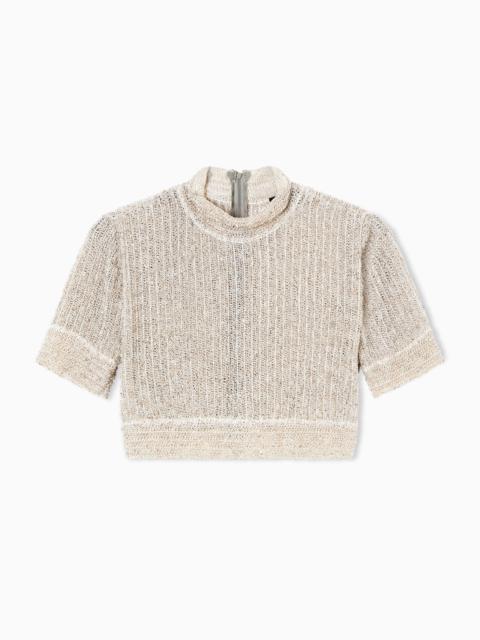 GIORGIO ARMANI SHORT VISCOSE JERSEY JUMPER WITH LINKS STITCH