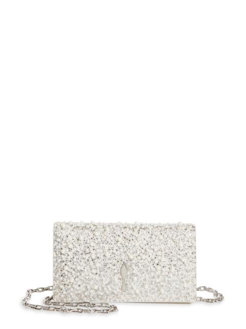 Christian Louboutin Christian Louboutin Bettina Crystal & Faux Pearl Embellished Suede Clutch in Silver at Nordstrom