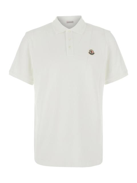 Moncler Moncler Men White Polo Shirt With Logo Patch On The Front In Cotton For Men