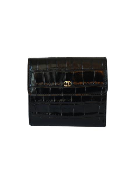 CHANEL Chanel Classic Embossed Crocodile Small Trifold Flap Wallet Black