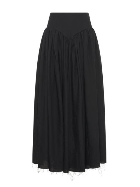 GABRIELA HEARST Juniper Maxi Pleated Skirt in Black Aloe Linen