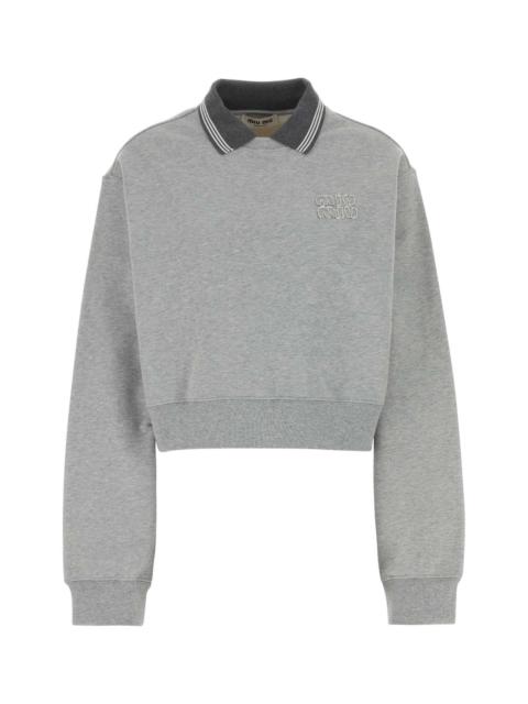 Miu Miu Miu Miu Women Melange Grey Cotton Oversize Sweatshirt