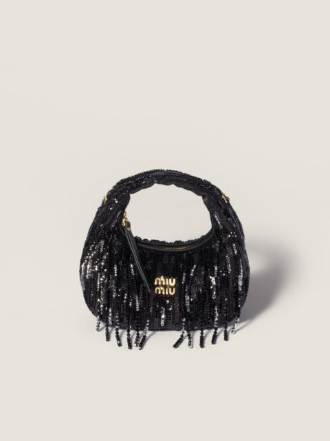 Miu Miu Wander satin mini-bag with crystal and sequin fringe