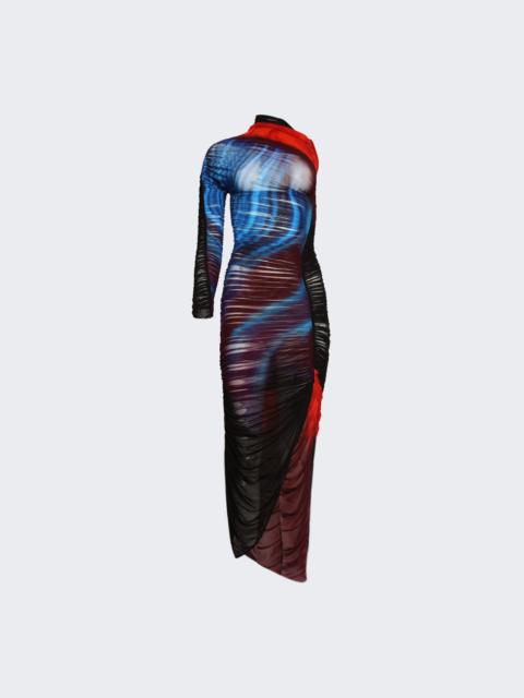 MUGLER Asymmetric Sheer Dress Blue And Red