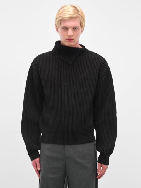 Jil Sander Black Turtleneck Collar Rib-Knit Sweater