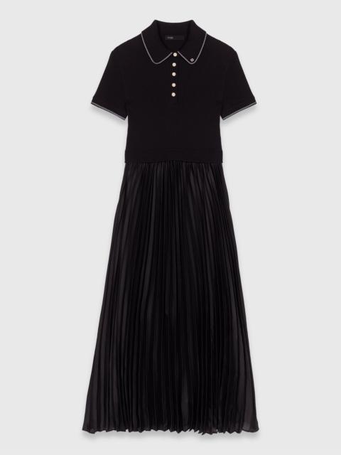 maje Pleated maxi dress with polo collar