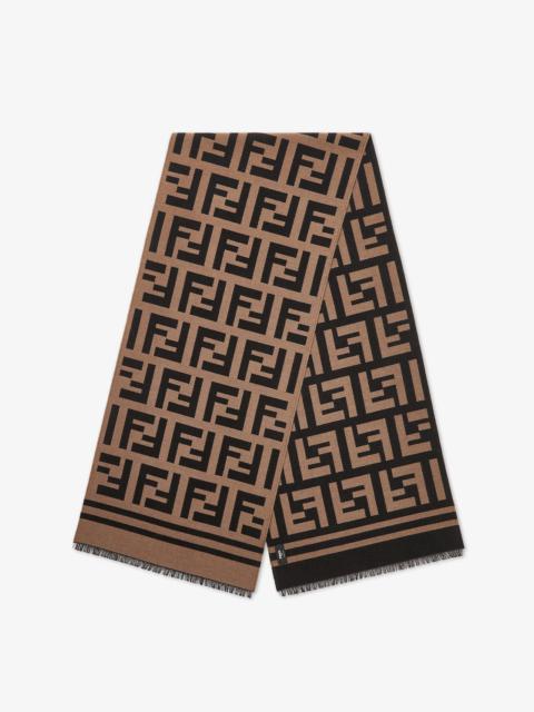FENDI Beige wool and silk scarf