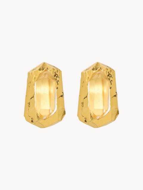 SAINT LAURENT PITTED EARRINGS IN CRYSTAL ROCK AND METAL