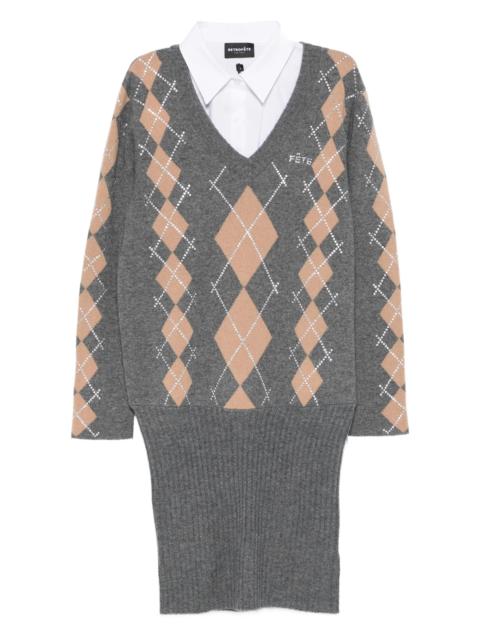 RETROFÊTE Ornella argyle-pattern embellished mini dress