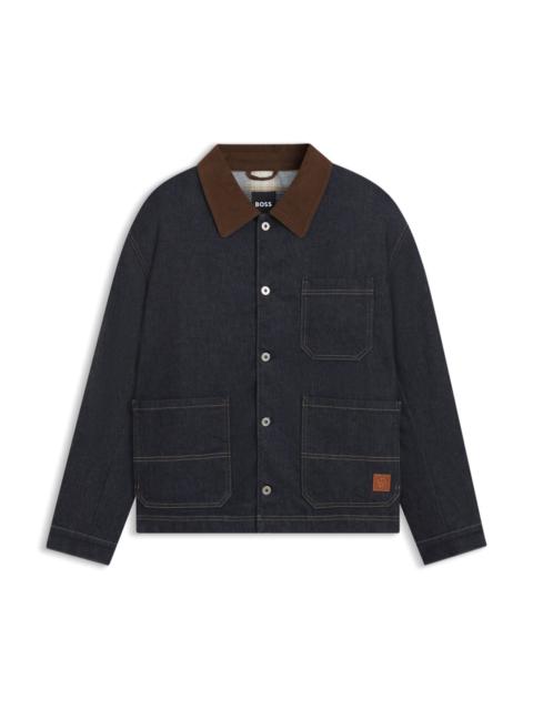 BOSS INDIGO-DENIM JACKET WITH CONTRAST COLLAR