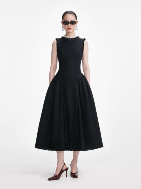 self-portrait Black Boucle Sleeveless Midi Dress