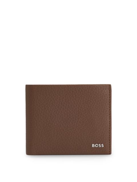 BOSS GRAINED-LEATHER FOLDING WALLET WITH POLISHED LOGO LETTERING