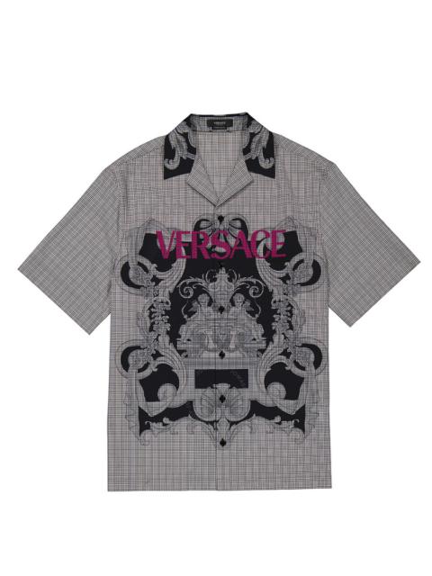 Versace Men's Juxtaposed Baroque Checked Logo Shirt