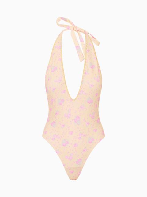 LoveShackFancy Meegan Floral Halter One-Piece Swimsuit