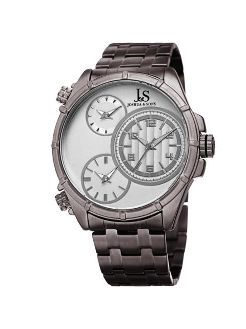 Other Designers Joshua and Sons Quartz Silver Triple Time Zone Dial Men's Watch JX128GN