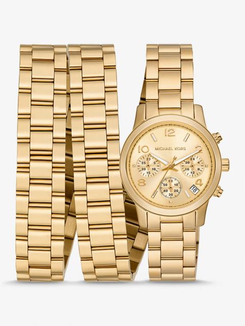 MICHAEL KORS Runway 18K Gold-Plated Stainless Steel Triple Wrap Watch