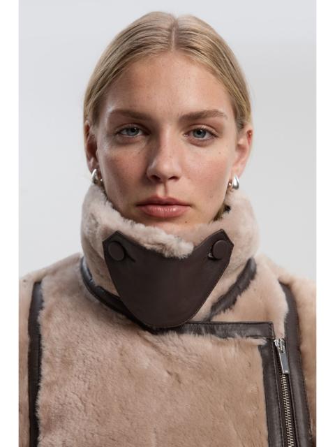 KAREN MILLEN Shearling & Leather Tipped  High Neck Coat